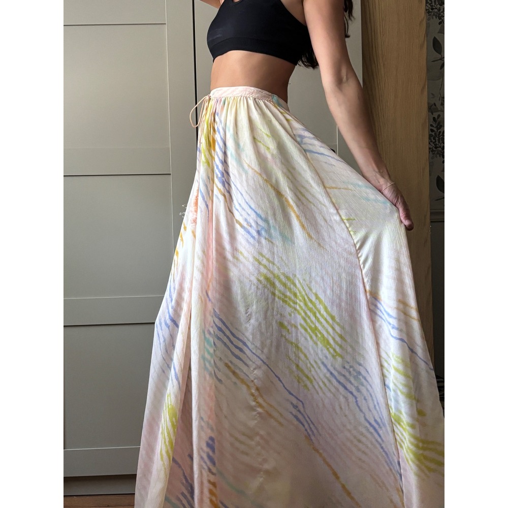 Free People Pastel Watercolor Stripe Tassel Maxi Skirt Large Boho Fairy Cottage